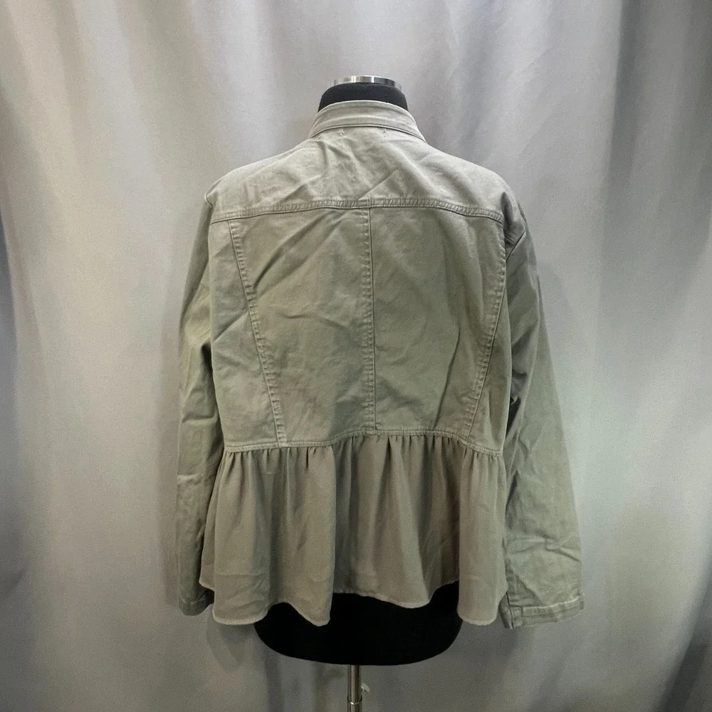 Torrid Twill Fabric Mixed Anorak Womens 2 Gray Cotton Button Front‎ Long Sleeves